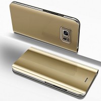PHEZEN Galaxy S6 Edge Case  Luxury Mirror Makeup Case Plating PU Leather Flip Folio Wallet Case [Kickstand Feature] Magnetic Closure Full Cover Case for Samsung Galaxy S6 Edge (Gold) - B079NH252Q